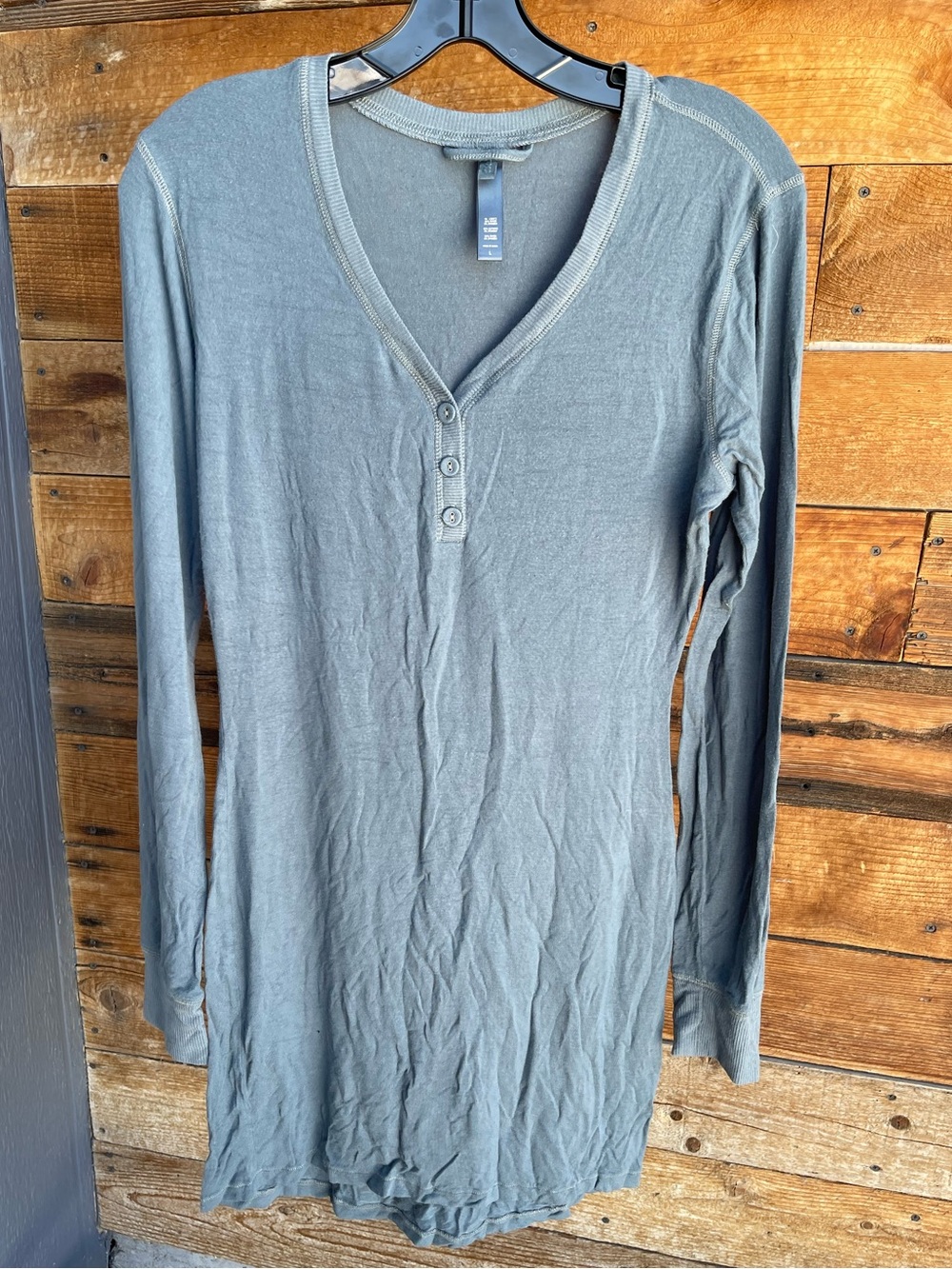 SKIMS Soft Lounge Long Sleeve Henley Sleep Dress Blue Gray Size L